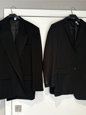 2 Men’s Black Suit Jackets 40L & 38R Repair Lot Midtown Man Marc Tulio Stretch
